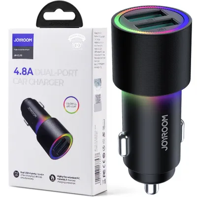Zdjęcie produktu dla Joyroom Samochodowa Ładowarka 2 X Usb Z Podświetleniem 24W Czarny (Jr-Cl10)