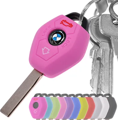 Produktbild von Auto Schlüssel Hülle Silikon Schutz Cover Rosa kompatibel mit BMW E46 E83 E52 E85 E86 E39 E61 E60 E53 3 Tasten Funk Fernbedienung
