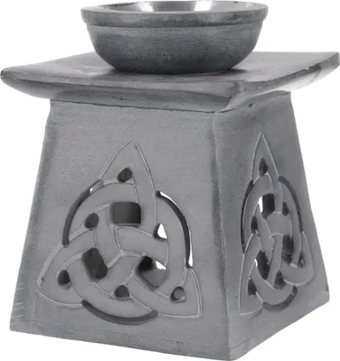 Produktbild von Indische Duftlampe, ätherisches Öl Diffusor, Teelicht Halter für Aromatherapie, Aromalampe aus Speckstein - Endlosknoten, Creme-weiß, 11*9*9 cm, Duftlampen & Öllampen