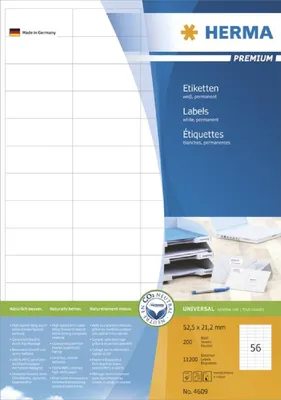 Produktbild von Etiketten Premium A4, weiß 52,5x21,2 mm Papier matt 11200 St.