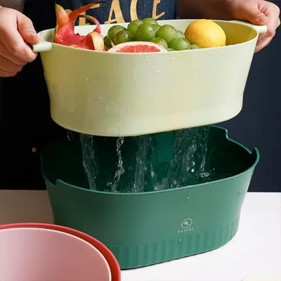 Produktbild von 360Home Doppelter Küchensieb Abtropfkorb zum Waschen von Gemüse und Obst Groß Grün