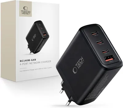 Obrázok produktu pre Tech-Protect Nc140W-Gan 4-portová sieťová nabíjačka PD 140 W / QC 3.0, čierna