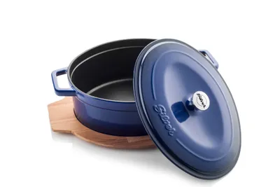 Obrázek produktu pro Stříbrný oválný hrnec - 33 cm - 4,0 litru - litina - 4vrstvý smaltovaný povrch