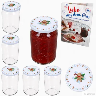 Produktbild von 6er Set Sturzglas 720ml Einmachglas Candyman Deckel Rezeptheft