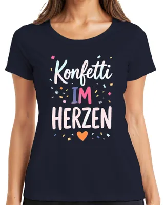Productafbeelding van Confetti-print T-shirt voor dames, met het thema "Fasching Köln Party", in pastelkleuren, marineblauw, maat XL