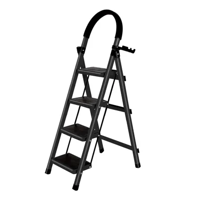 Produktbild von Trittleiter 4 Stufen Klappbar,Klappleiter Anti-Rutsch Trittflächen,Klapptritt Haushaltstritt Stahl Kleine Leiter für Haushalt & Büro 133x74x39cm Schwa