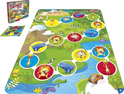 A colorful board game with animal characters and a winding path.