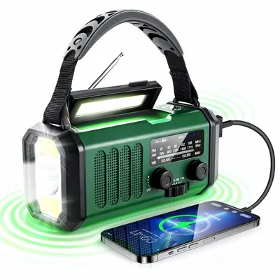 Produktbild von Zimilo Notfallradio mit 10000mAh Powerbank, 3 Lademethoden: : Handkurbel, Solarstrom und USB, mit Taschenlampe, Leselampe und SOS-Alarm, Grün