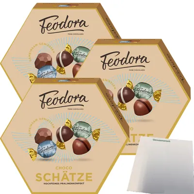 Produktbild von Feodora Pralinen Choco Schätze 3er Pack (3x170g Schachtel) + usy Block