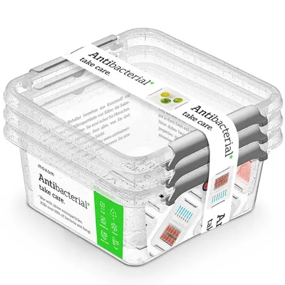 Zdjęcie produktu dla Pojemnik Plastikowy Pudełko Z Pokrywą Na Żywność Antybakteryjne 3X 0,85L