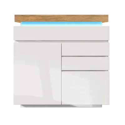 Produktbild von Flieks Kommode Sideboard mit LED, Wohnzimmerschrank mit 3 Schubladen und 2 Türen, Schubladenkommode mit Verstellbarer Ablage, Weiß