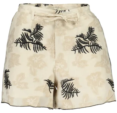 Produktbild von Beige Damen Shorts mit Fantasie-Design, Stickerei & Tailenband