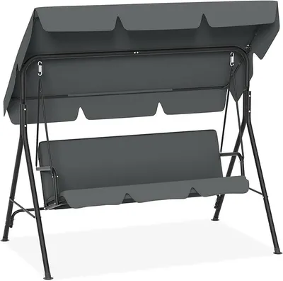 Image de Balançoire 3 places, balançoire de jardin avec auvent réglable, banc de balançoire supportant jusqu'à 200 kg, transat de jardin résistant aux intempéries, utilisable en intérieur et en extérieur, dimensions : 193 x 110 x 152 cm, couleur : gris