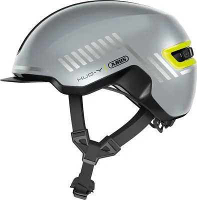 Zdjęcie produktu dla Kask rowerowy ABUS HUD-Y - z magnetycznym, ładowalnym tylnym światłem LED i magnetycznym zapięciem - stylowy kask miejski do codziennego użytku - dla kobiet i mężczyzn - kolor srebrny, rozmiar M