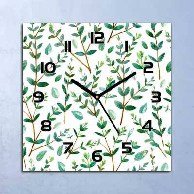 Produktbild von Wanduhr Echt-Glas-Küchenuhr Grüne Äste Quarz Lautlos 30x30 Deko Bilder
