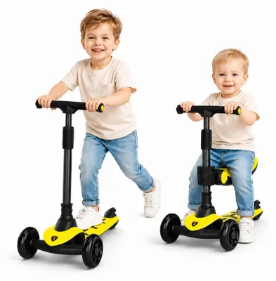 Produktbild von Lamborghini Kinder Roller Scooter ab 3 Jahren bis 50 kg - Tretroller mit Sitz und 2 Lenkmodi, Leichter Aluminiumrahmen, Leuchträdern, Hinterbremse