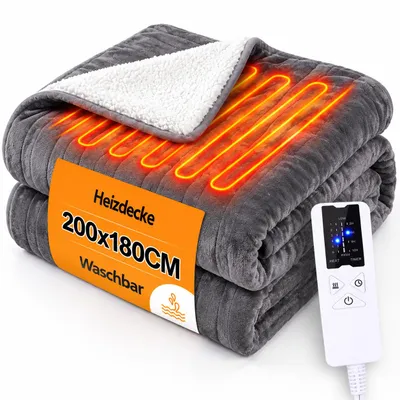 Produktbild von ZMH Wärmedecke Elektrisch Flanell 180x130cm Kuschelheizdecke 6 Temperaturstufen Timer Funktion Elektrische Wärmeunterbett für Bett Sofa Dunkelgrau