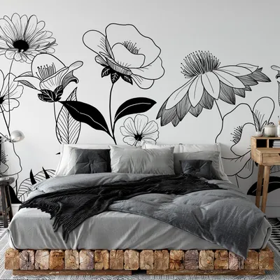 Produktbild von Vlies Fototapete Blumen 400x280 cm Tapeten Wandtapete XXL Natur Wiese Skizze wie gemalt b-A-10010-a-a