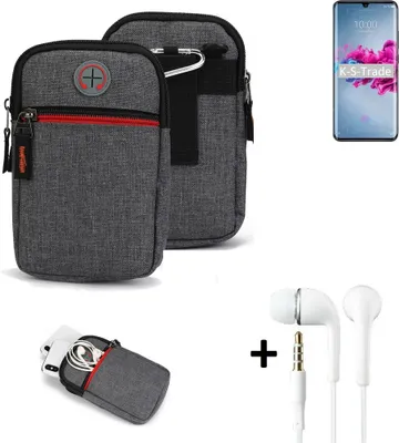 Produktbild von K-S-Trade Gürteltaasche + Kopfhörer kompatibel mit ZTE Axon 11 5G Handy Tasche Holster Schutz Hülle Handy Hülle grau Zusatzfächer 1x