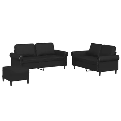 Produktbild von vidaXL 3-tlg. Sofagarnitur mit Kissen Schwarz Kunstleder