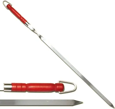 Produktbild von 4x Extra Lange Edelstahl Grillspiesse 77cm lang / 1,5cm breit / 3mm Stark mit Holzgriff