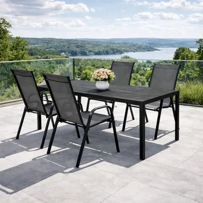 5-tlg Gartengarnitur Gartenmöbel Non-Wood L150xB90cm Gartentisch Schwarz/Anth.