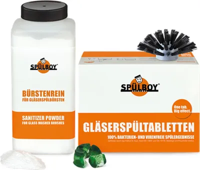 Produktbild von Reinigungsset SPÜLBOY® Classic 48x Spültabletten 1kg Bürstenrein 1x Bürstenkopf