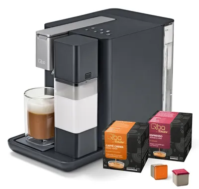 Produktbild von Tchibo Qbo Kapselmaschine, MILK MASTER, Gentle Grey, inkl. 16 Kapseln Premium Kapselmaschine für Milchspezialitäten, Espresso, Caffè Crema und Caffè Grande, PressBrew Technologie
