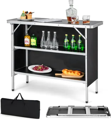Zdjęcie produktu dla COSTWAY Składana szafka kempingowa, przenośna kuchnia kempingowa z 2-poziomowymi półkami, składana aluminiowa szafka kempingowa, z torbą do przenoszenia, na pikniki, grille, imprezy, 110 x 38 x 88 cm, czarna