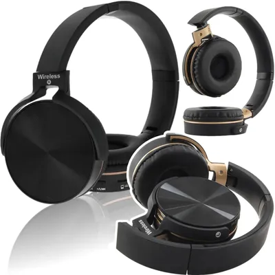 Zdjęcie produktu dla Słuchawki nauszne bezprzewodowe bluetooth składane z mikrofonem radio FM MP3 karta SD lekkie czarne gaming