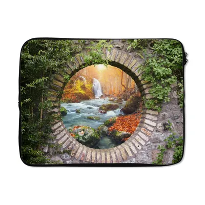 Produktbild von MuchoWow® Laptop Hülle 17 Zoll Laptoptasche Herbst - Wasserfall - Natur - Aussicht - Zipper - Schutzabdeckung