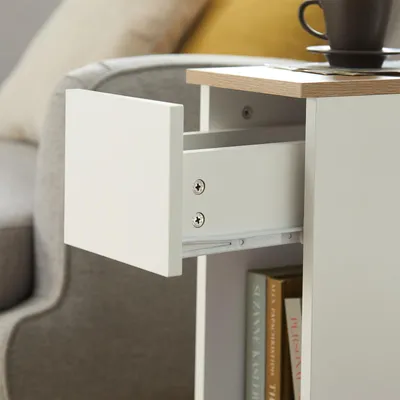 Produktbild von SoBuy Nachttisch schmal Nachtschrank kleiner Beistelltisch 20cm Breite mit Schublade für Schlafzimmer Wohnzimmer ideal für kleine Räume Weiß FBT111-WN