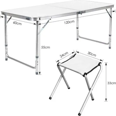 Image de Table de camping pliable 120 x 60 cm, blanche, 5 pièces