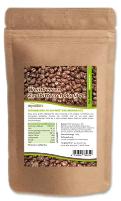 Produktbild von Mynatura Weinbeeren in Zartbitterschokolade – 1kg Beutel