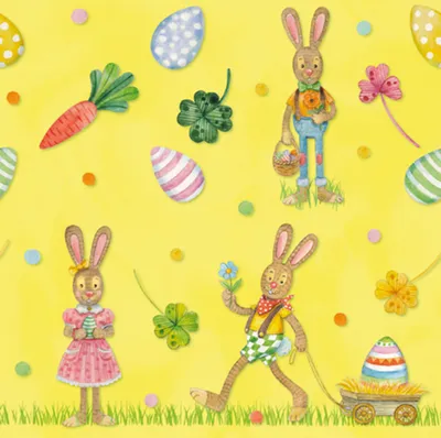 Produktbild von Servietten Papier 33x33cm 3-lagig mit fröhlichen Osterhasen Motiv 20 Stück Gelb