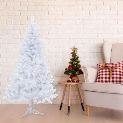 Obrázok produktu pre Umelý vianočný stromček Eikuavons, výška 120 cm, biela farba, 220 vetvičiek, PVC vianočný stromček s plastovým stojanom