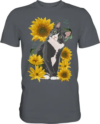 Produktbild von Sonnenblumen Katze T-Shirt Lustiges Garten Geschenk Gärtner – Dark Grey / S
