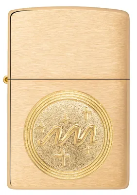 Produktbild von ZIPPO - Aquarius Emblem - Brushed Brass Gold Wassermann Sternzeichen Sturmfeuerzeug nachfüllbar Benzin 60006108