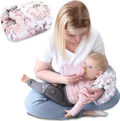 Obrázok produktu pre Kojiaci vankúš malý dojčiaci muff 26 cm x 16 cm - mini detský bavlnený vankúš na ruku na dojčenie a kŕmenie z fľaše na cestách Wild Rose White