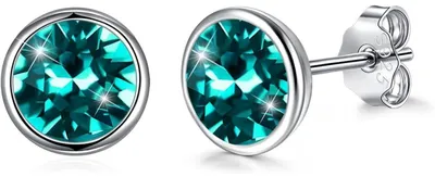 Productafbeelding van Zilveren oorbellen (925 zilver) met kristal, 8mm, blauw, groen, roze, zwart, paars, rood, wit, voor dames, klein, rond, met cadeauverpakking
