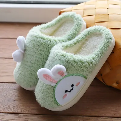 Produktbild von ASKSA Kinder Winter Baumwolle Hausschuhe Rabbit Slippers, Grün, Größe: 26-27