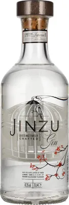 A clear studio shot of a bottle of Jinzu Gin.