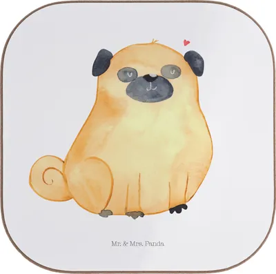 Produktbild von Mr. & Mrs. Panda Untersetzer für Gläser Mops - Weiß - Geschenk, Sprüche, Liebe, Getränkeuntersetzer, gläseruntersetzer, Coaster, Hund, Hundeliebe, bieruntersetzer, Design