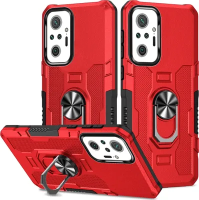 Produktbild von Redmi Note 10 Pro Hülle, Dual Layer Robuste Rüstung Ringhalter Ständer Schutzhülle für Xiaomi Redmi Note 10 Pro / Note 10 Pro Max Rot