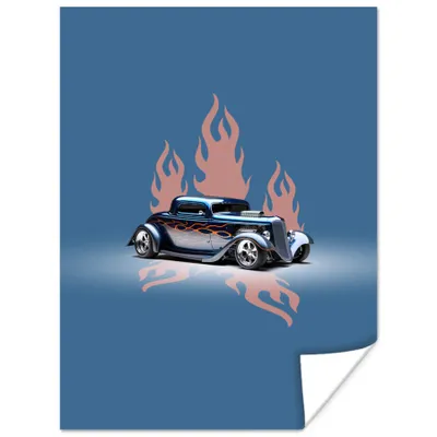 Produktbild von MuchoWow® Poster Auto - Blau - Flammen - Vintage 120x160 cm - Wandbilder