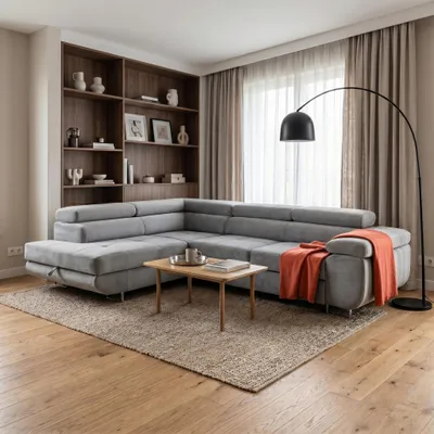 Produktbild von MUFFO Ecksofa WILD L Links mit Schlaffunktion 127x195 Velours Hellgrau