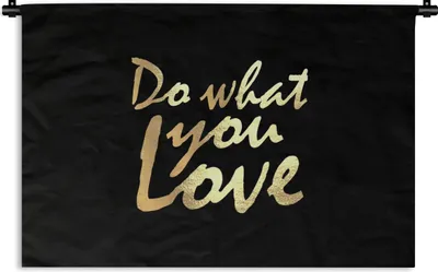 Produktbild von MuchoWow® Wandteppich Wandbehang Zitat - Liebe - Schwarz - Gold 90x60 cm Tapisserie Dekoration Wandtuch - Wandskulpturen - Bildteppich