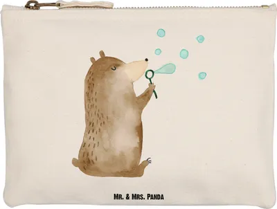 Produktbild von Mr. & Mrs. Panda Kulturtasche Bär Seifenblasen Grösse XL Große - Weiß - Geschenk, Federmappe, Waschtasche, Lustig Sein Glücklich Traurig Happy, Teddy, Schlampermäppchen