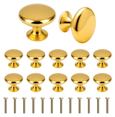 Image de 12 boutons de meuble, boutons dorés pour armoires, poignées de tiroir 25 × 30 mm, style vintage moderne avec vis, poignées de porte rondes, poignées d'armoire pour meubles, penderies, tiroirs