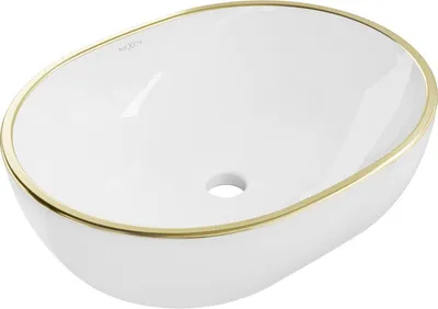 Produktbild von Mexen Viki Aufsatzwaschbecken 48 x 35 cm, Weiß/Goldrand - 21054805